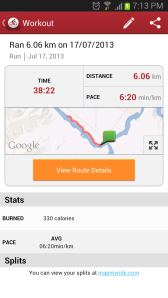 Today's MapMyRide stats