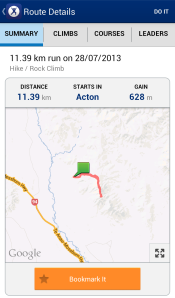 MapMyFitness stats for this climb